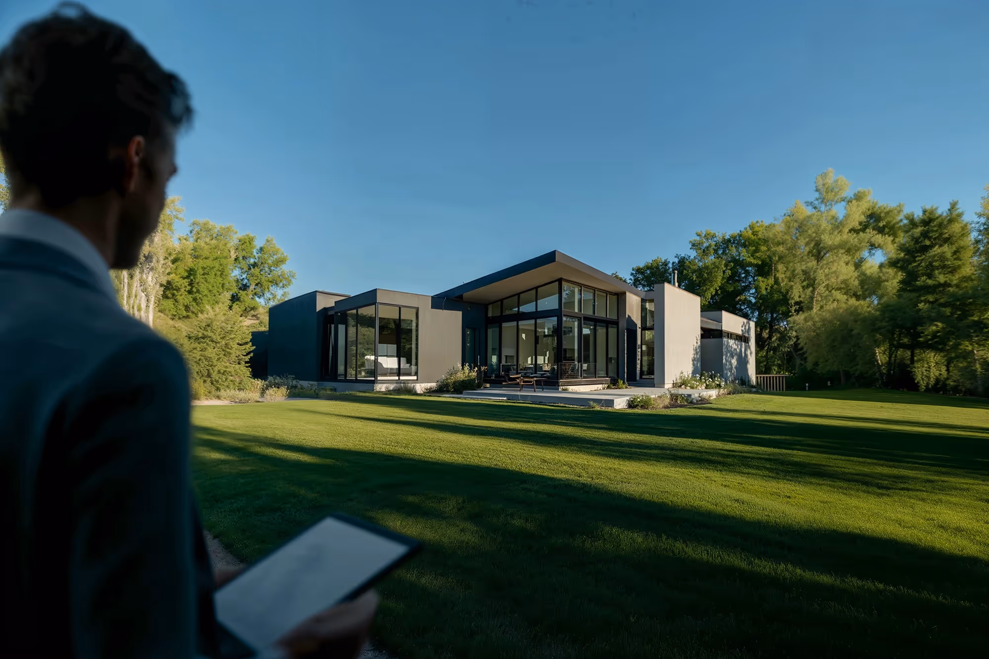 Man looking at a modern house