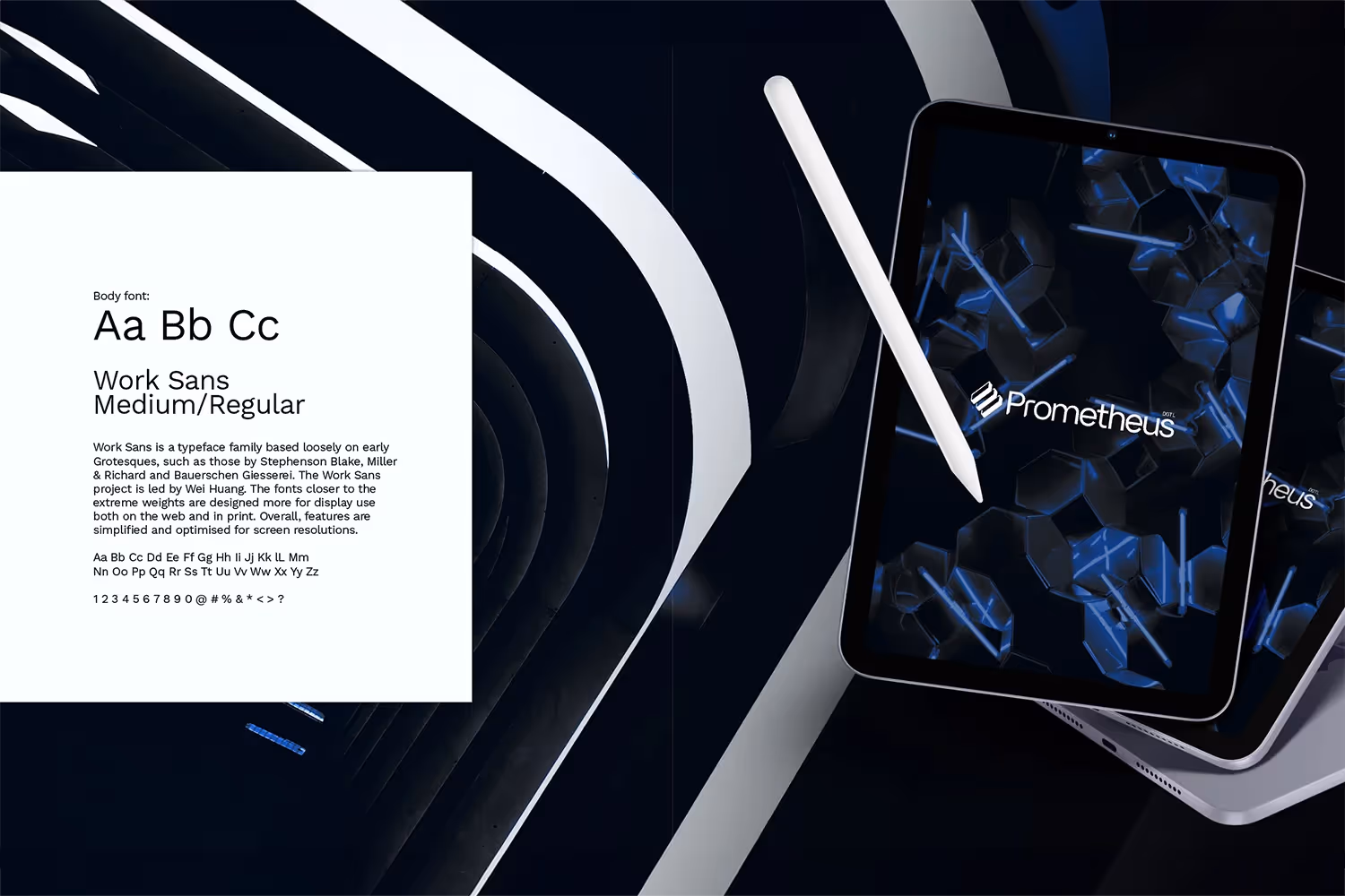 Graphic showing a sneak peak into Prometheus DGTL's brandbook and typography