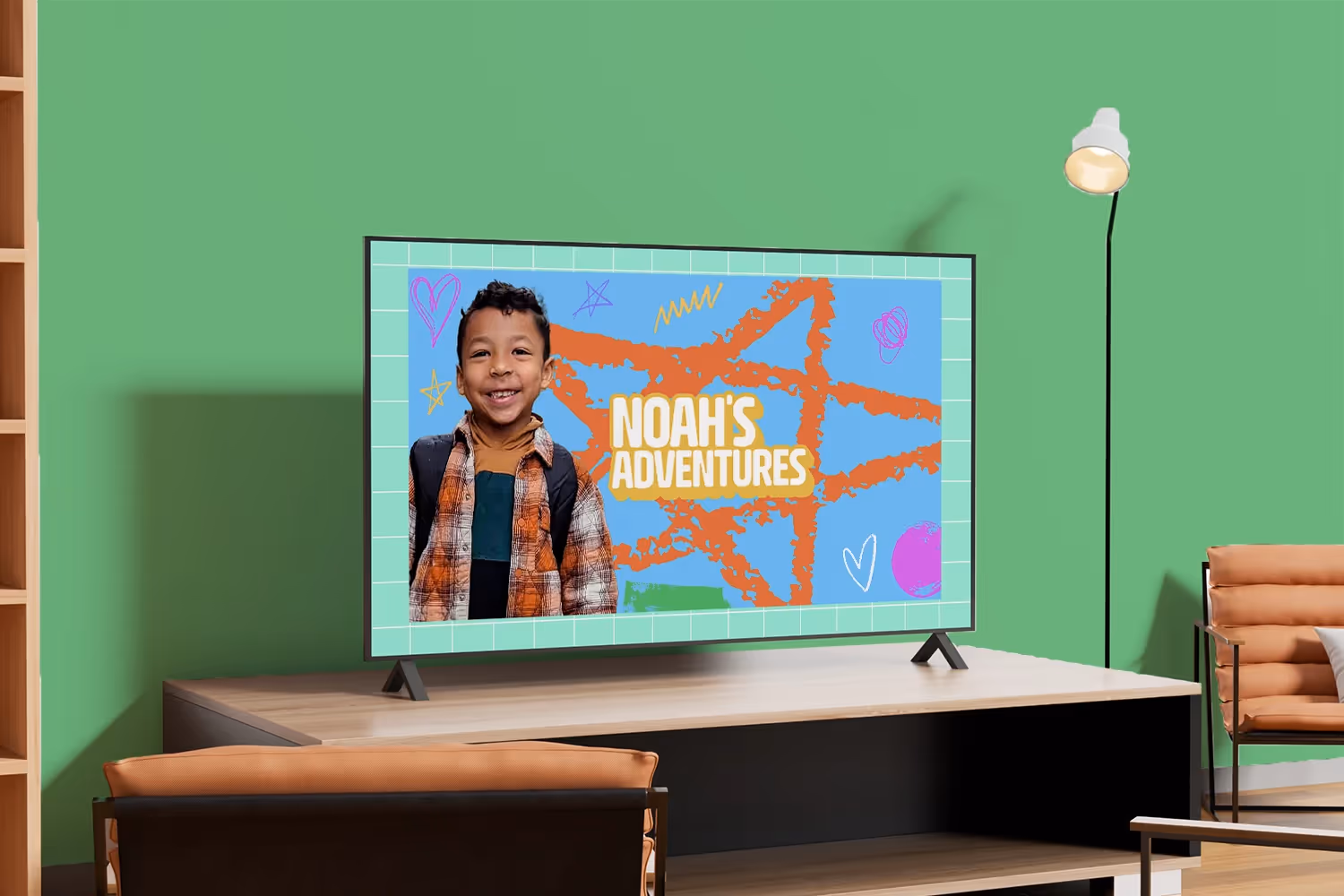 Mockup showing on of Noah's youtube videos on a TV