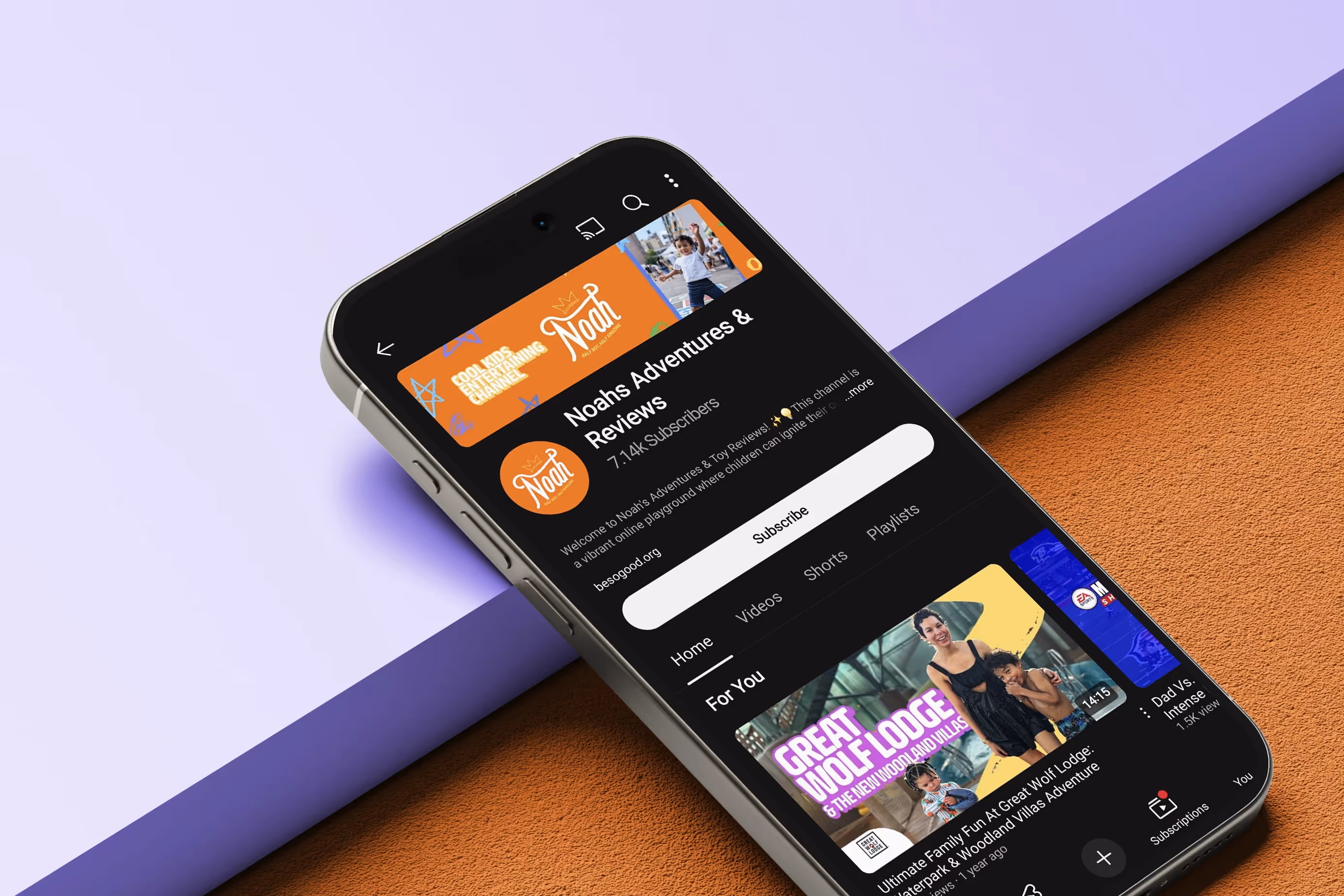 Mockup showing Noah's Youtube channel