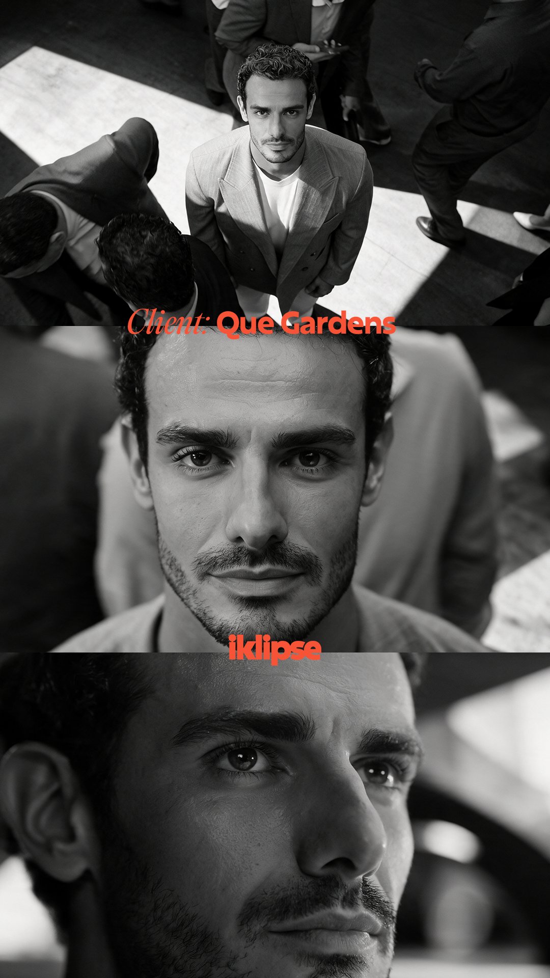 Story frames from the Que Gardens campaign