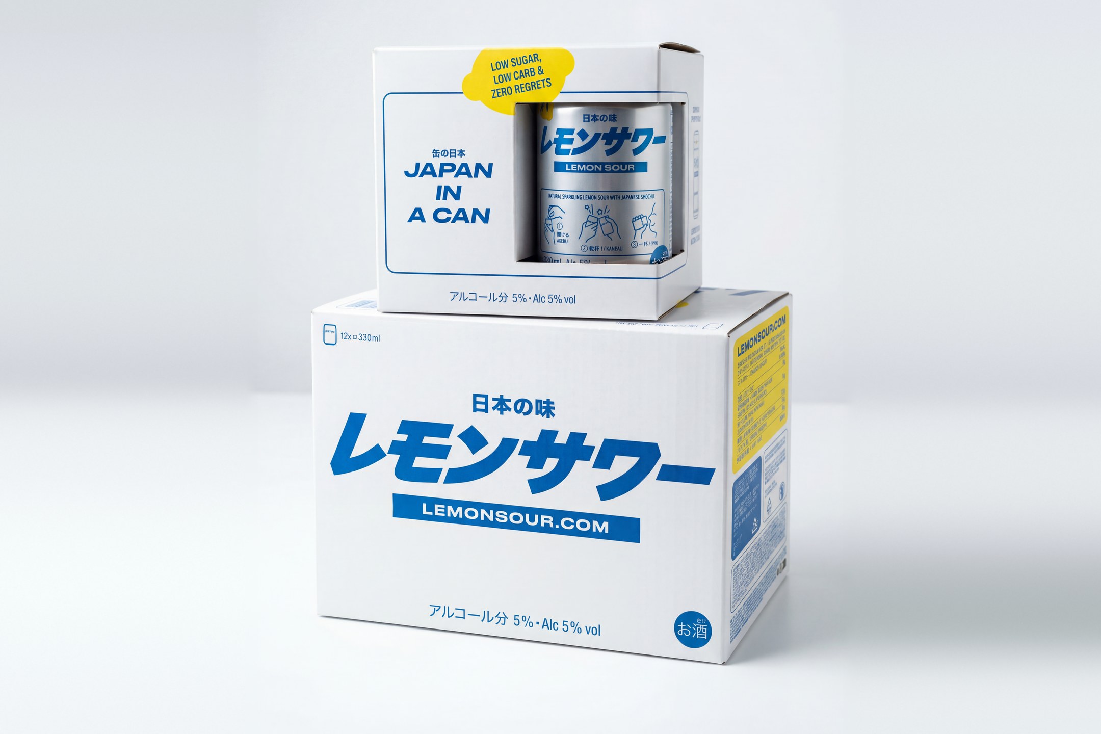 Lemon Sour gift pack sitting on a 12 can case