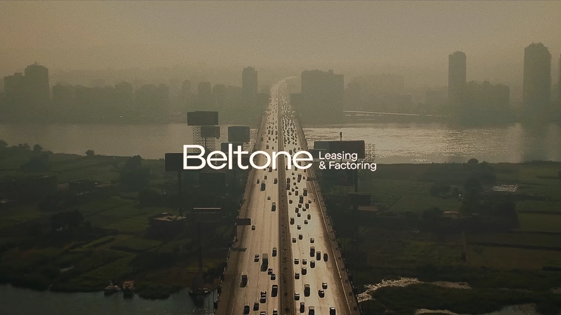 Aerial view of a bridge over the Nile in Cairo at golden hour