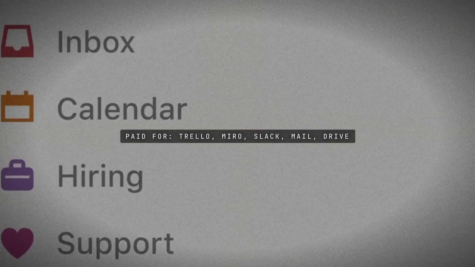 The iklipse operating system menu with inbox, calendar, hiring and support
