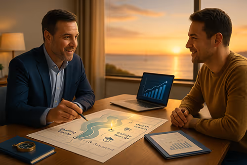 Financial advisor discussing the possibilities for a clients financial future.