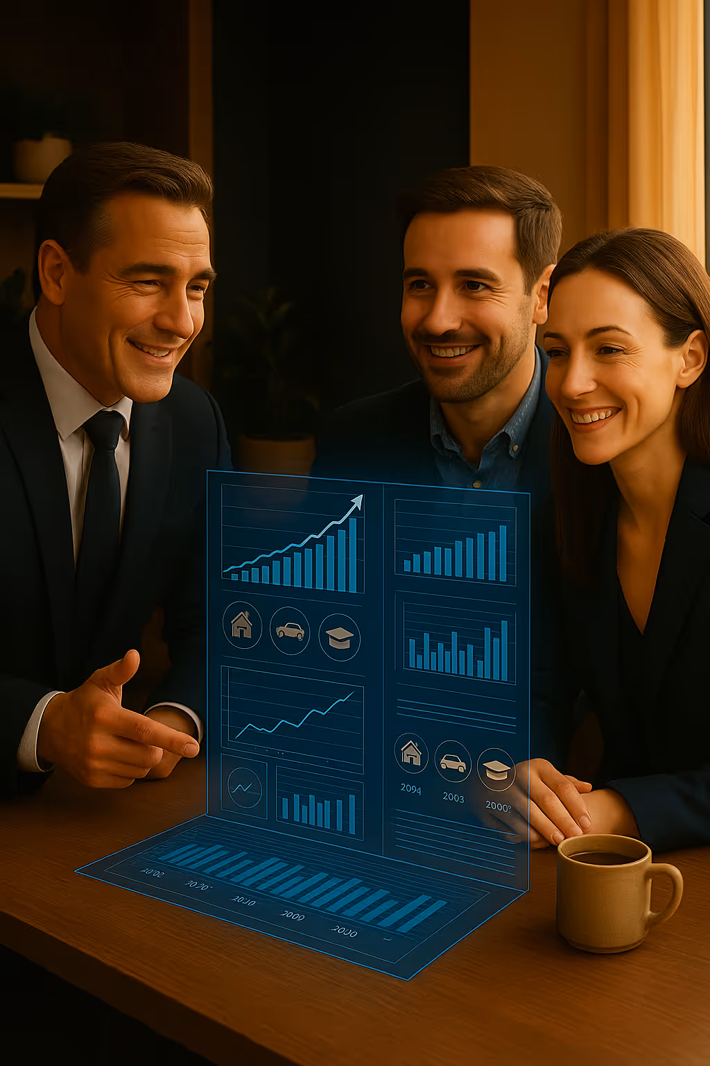 Financial advisor showing the success of a couples portfolio to them.
