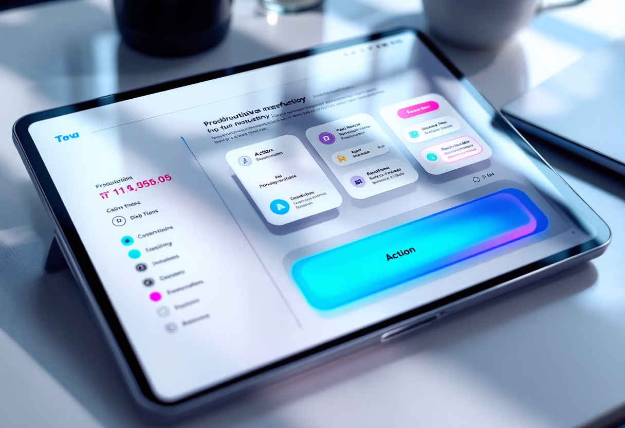Illustration of a rising digital chart intertwined with SEO keywords, mobile app icons, and AI network nodes, symbolizing elevated online presence through SEO, app development, and AI solutions.