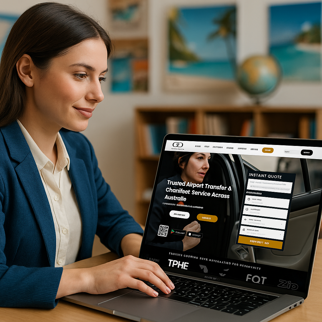 a travel agent booking an airport transfer online and earning commissions