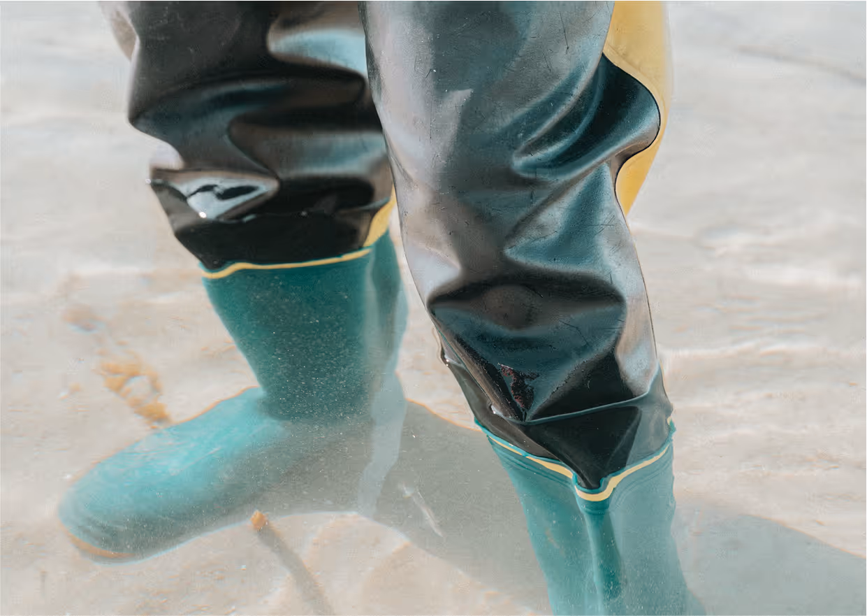 A pair of gumboots in the water