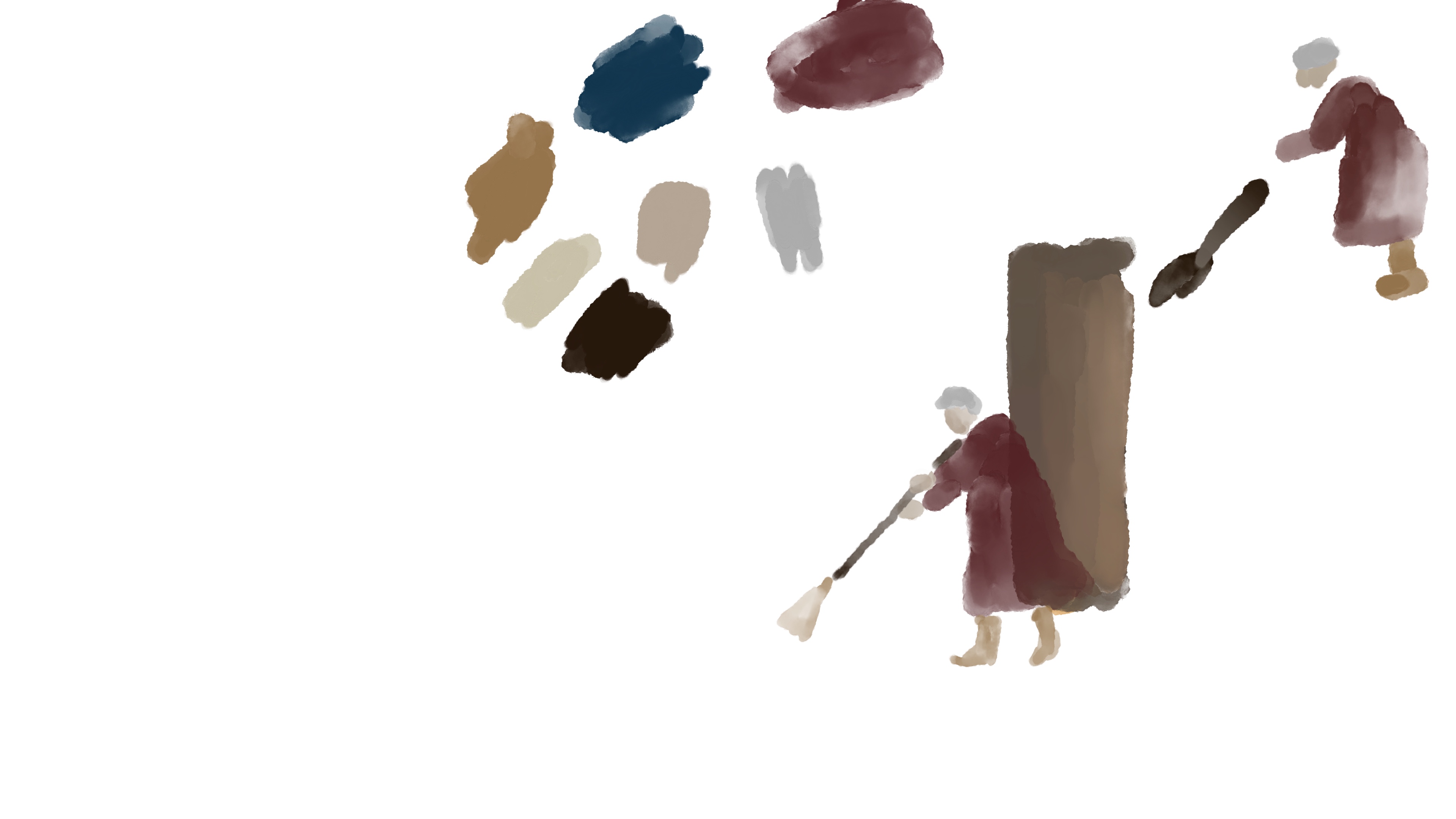 Early colour and character study for a hand-painted animation loop