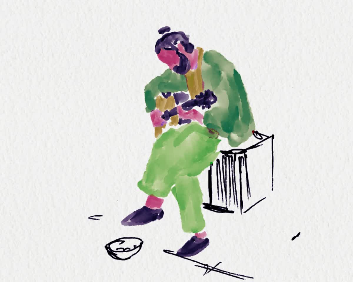 Colourful guitar player from a hand-painted animation loop