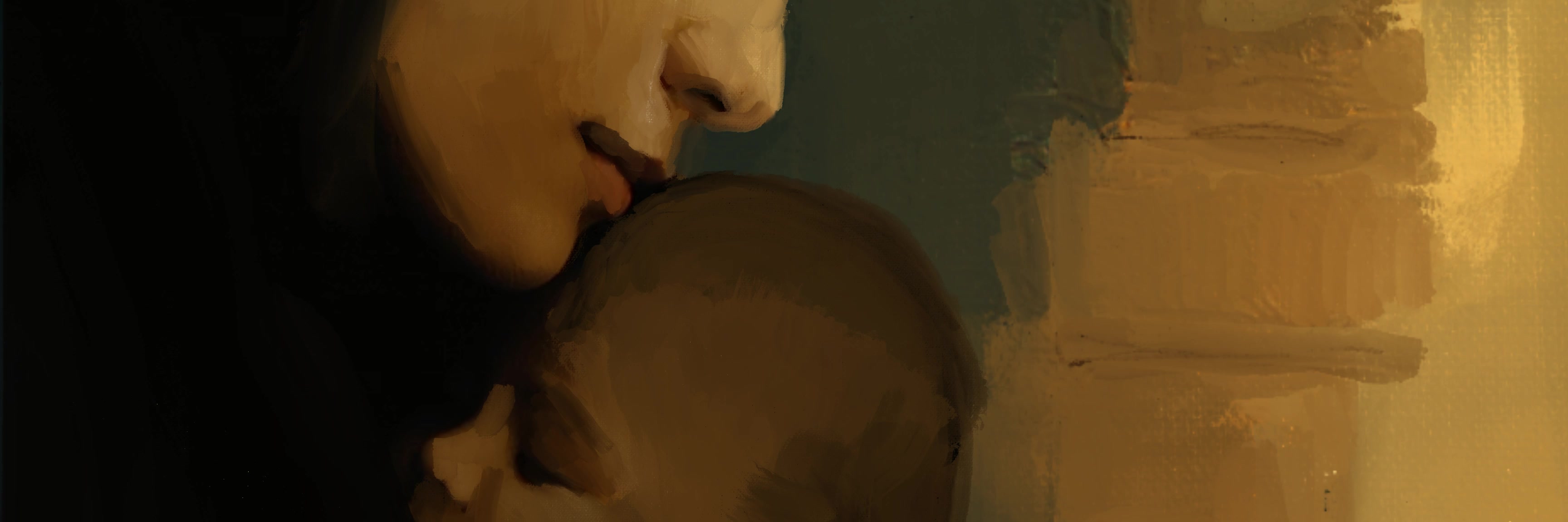 Close painted scene of Mary
