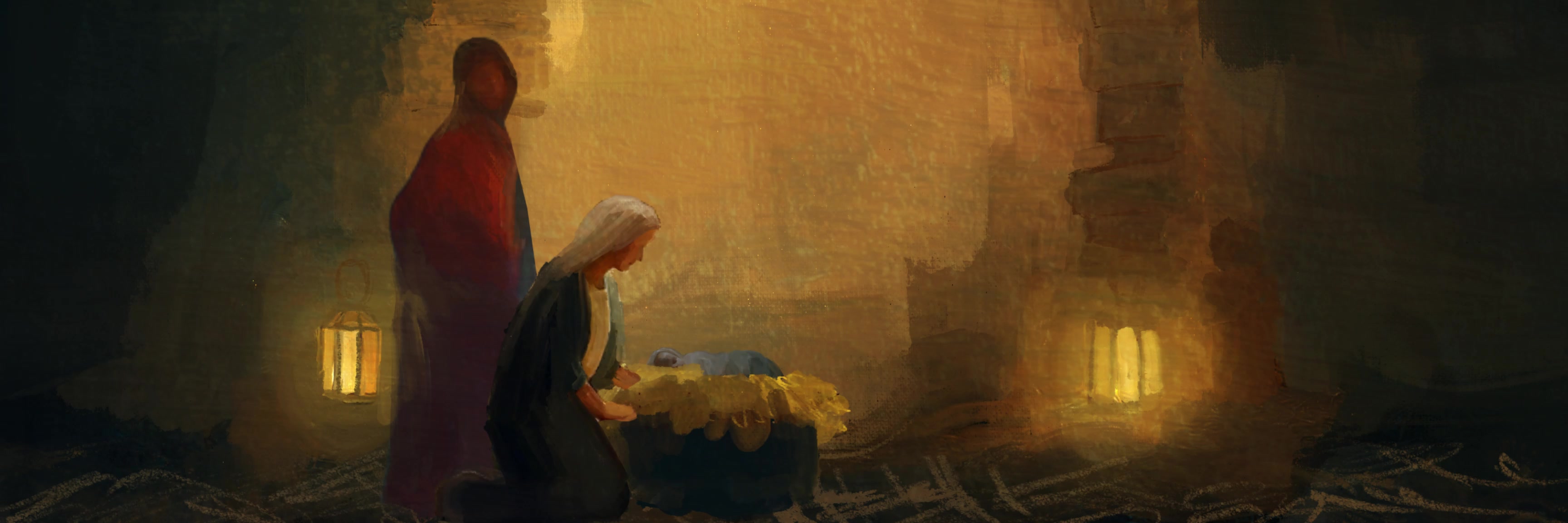 Panoramic painted nativity scene