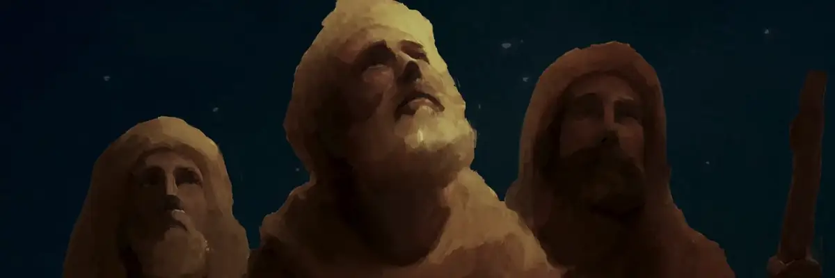 Painted animation loop of the shepherds looking upward