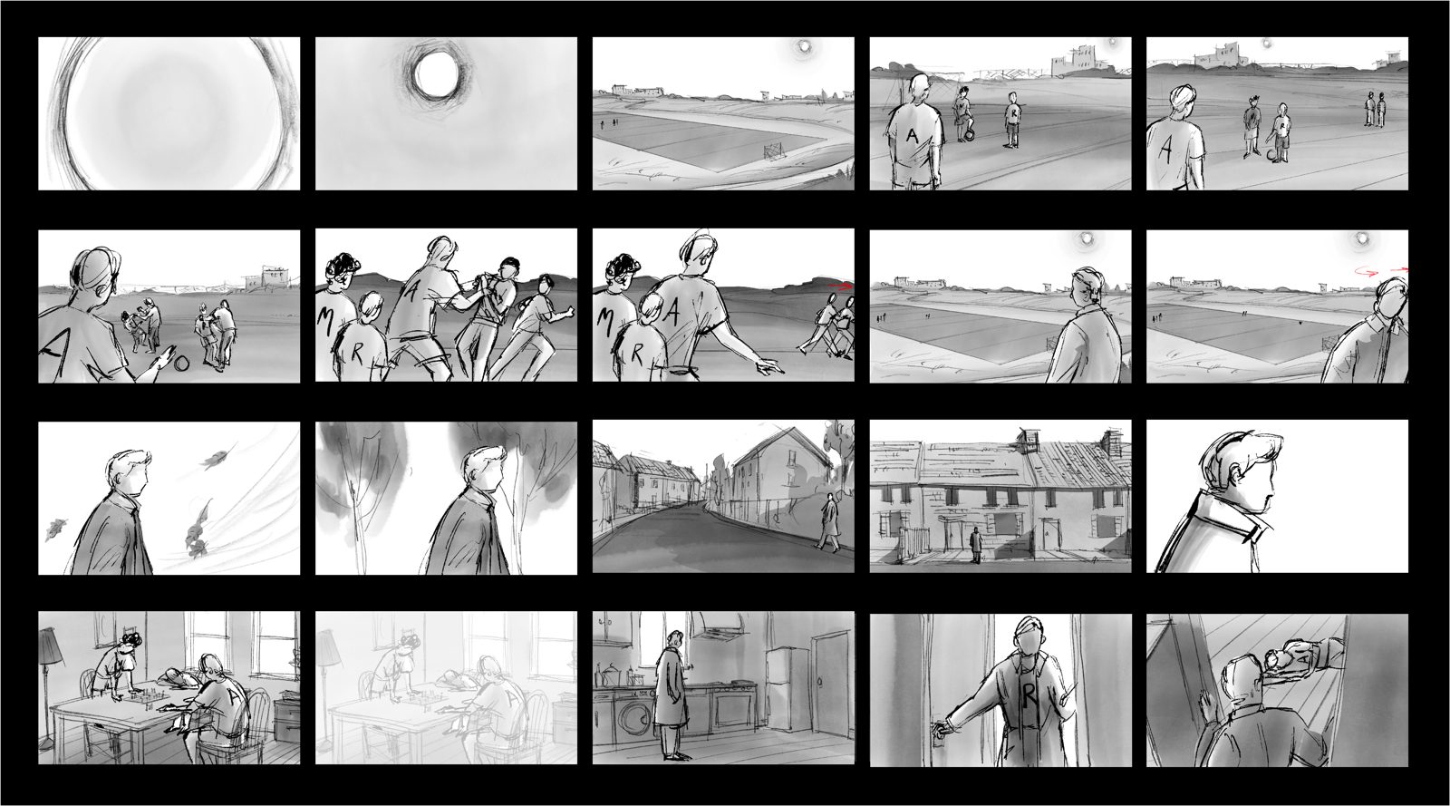 Opening storyboard panels for Bringing You Back