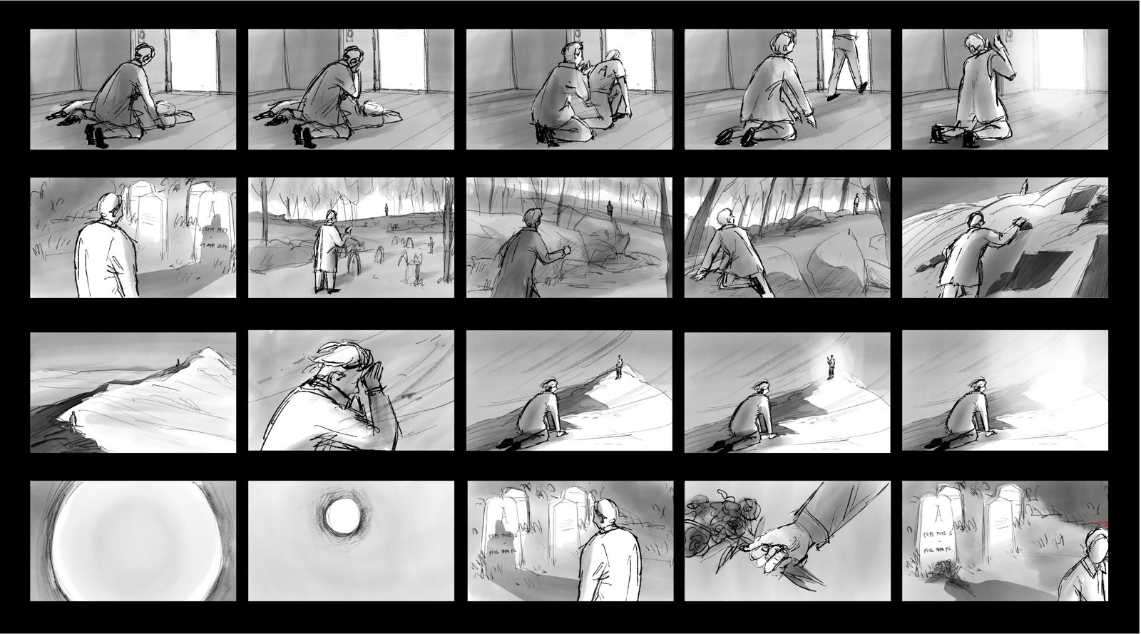 Climactic storyboard panels for Bringing You Back