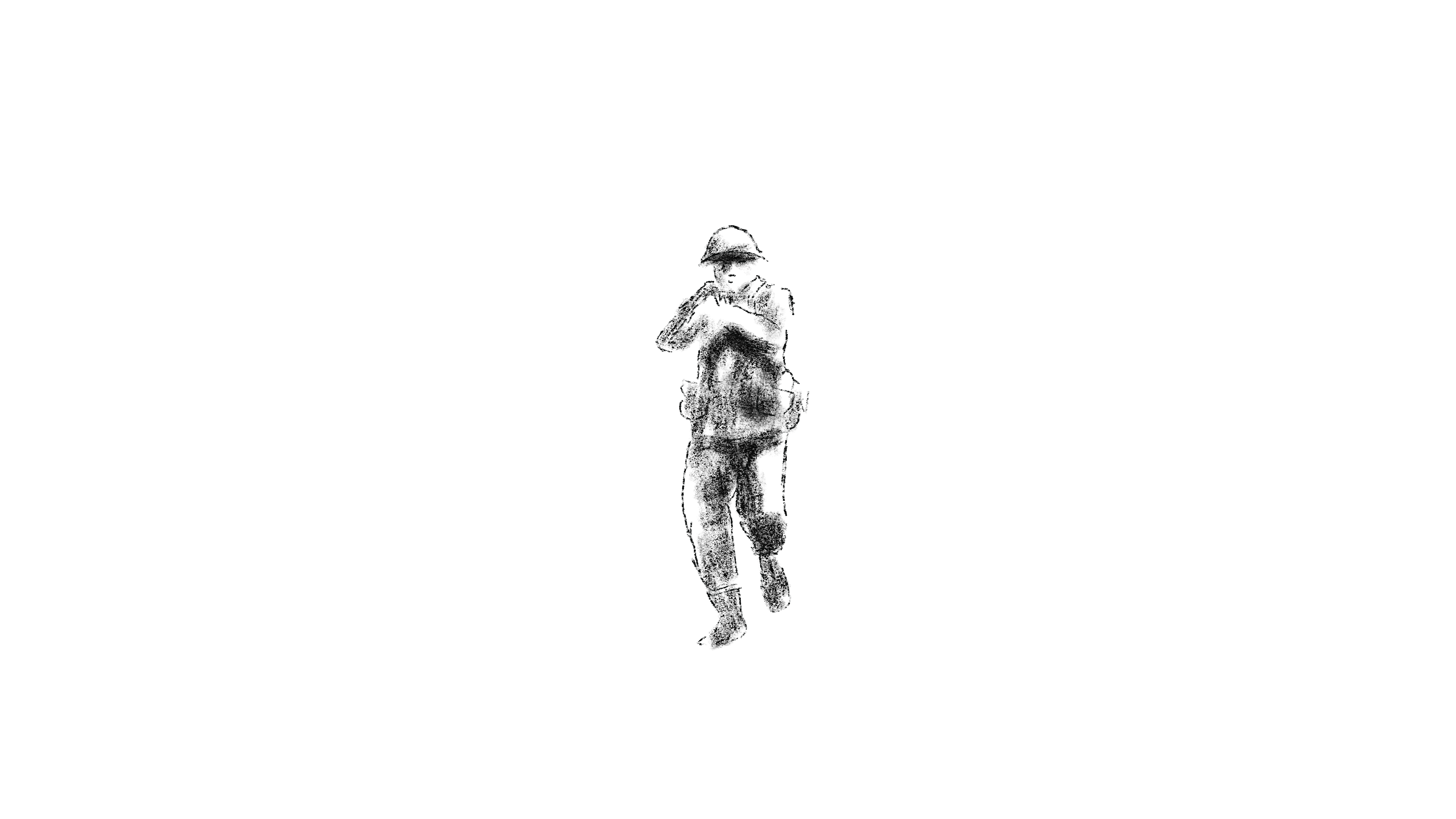 An original charcoal drawing of a running soldier, by Liam Perkins