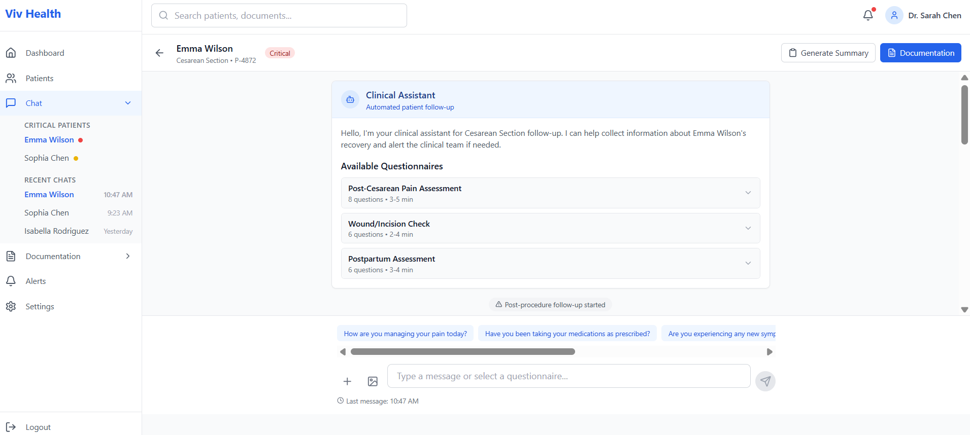 [interface] screenshot of an ai-driven healthcare application