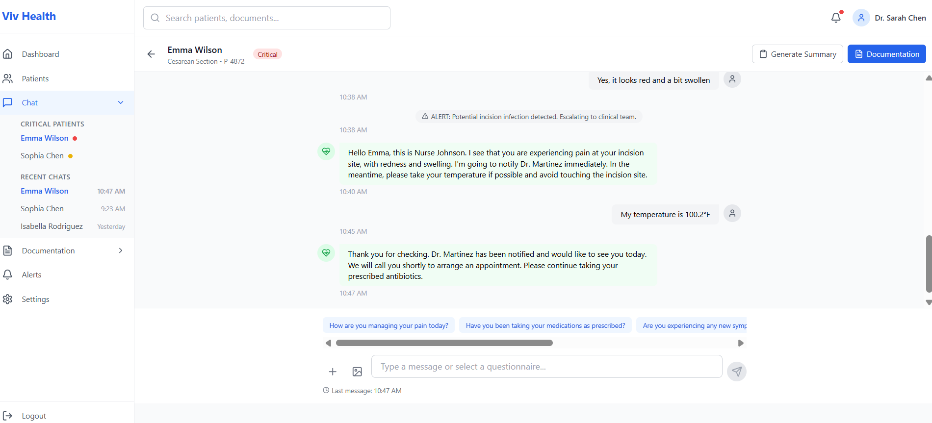 [interface] screenshot of an ai-driven healthcare application