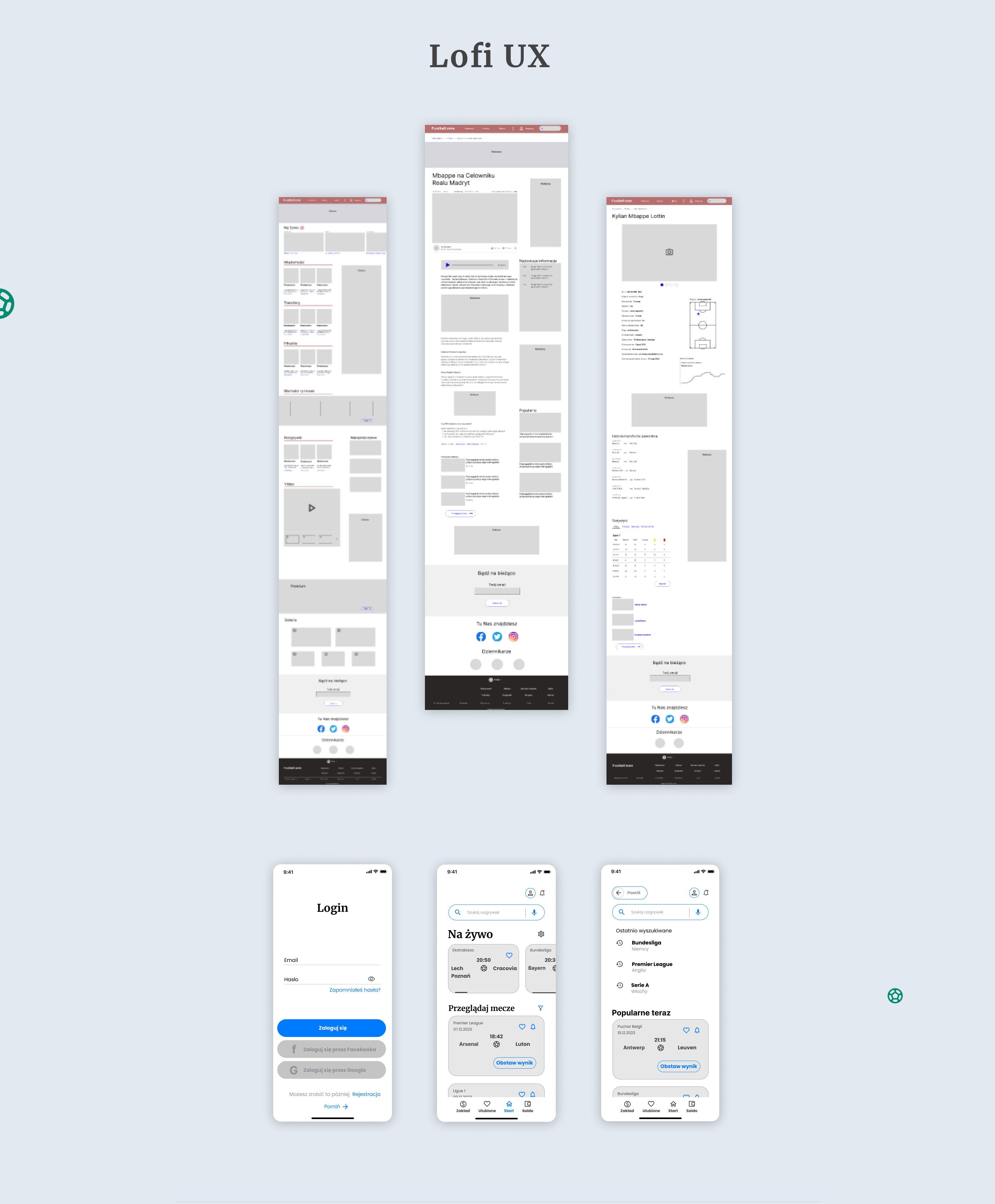 zrzut 6 ekranów w wersji surowej strony www i aplikacji 