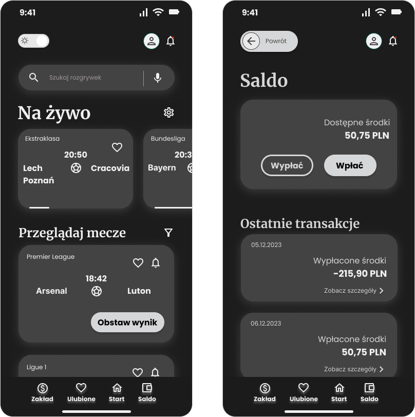 zdjęcie 2 ekranów aplikacji z motywem ciemnego ekranu