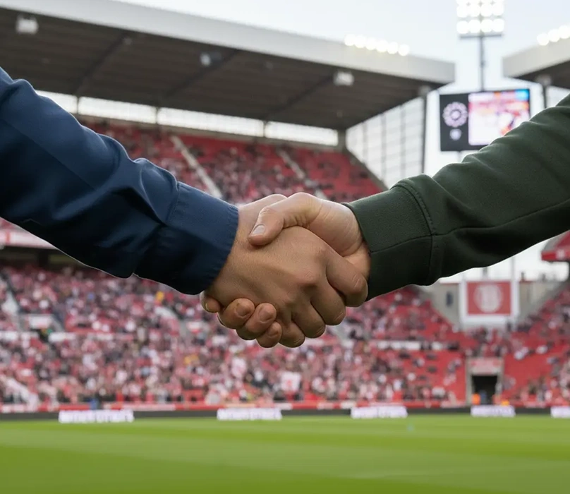 poignée de main au bord du terrain dans un stade