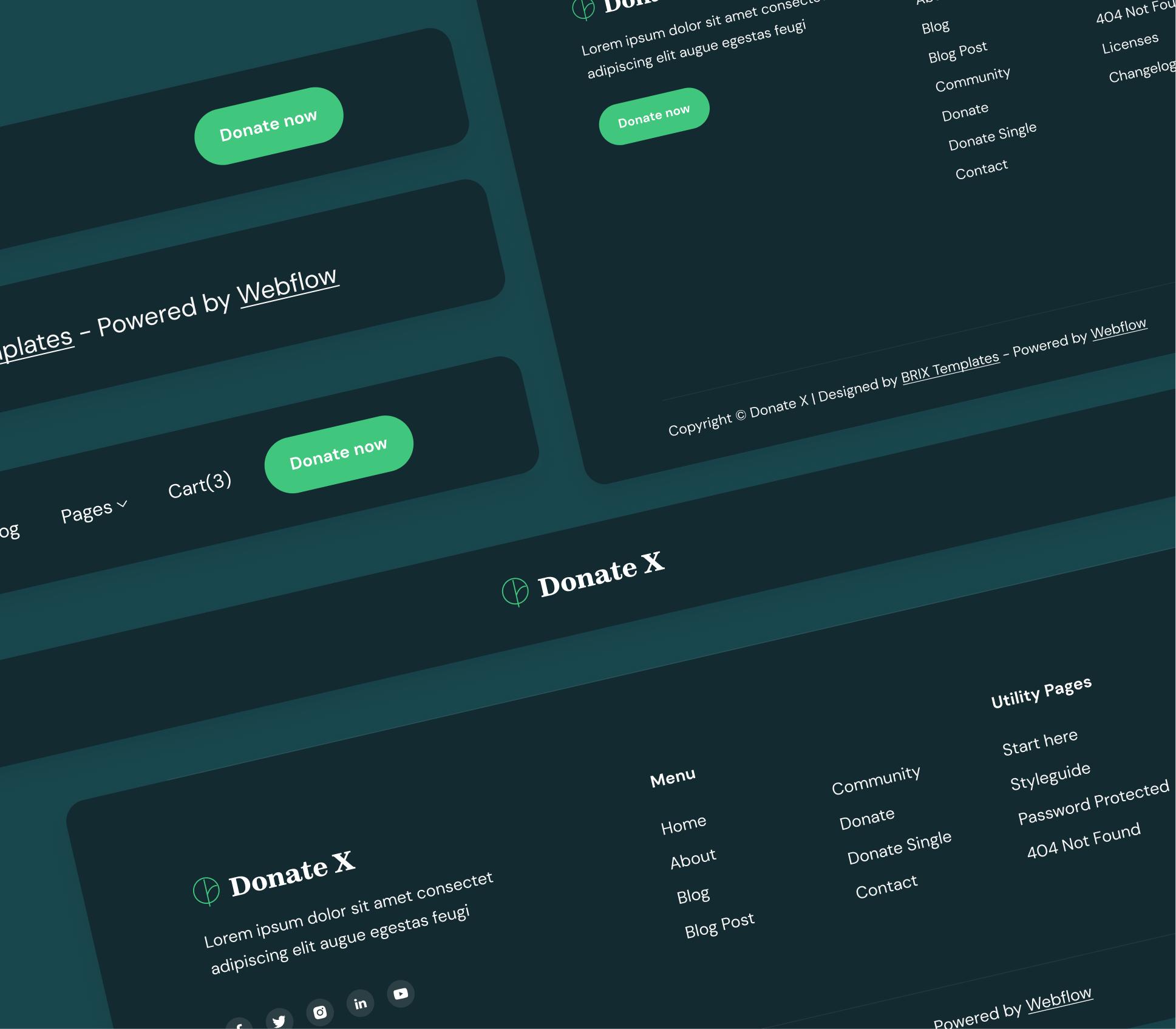 Donate X - 3 Headers and Footers - Charity & Nonprofit Webflow Template