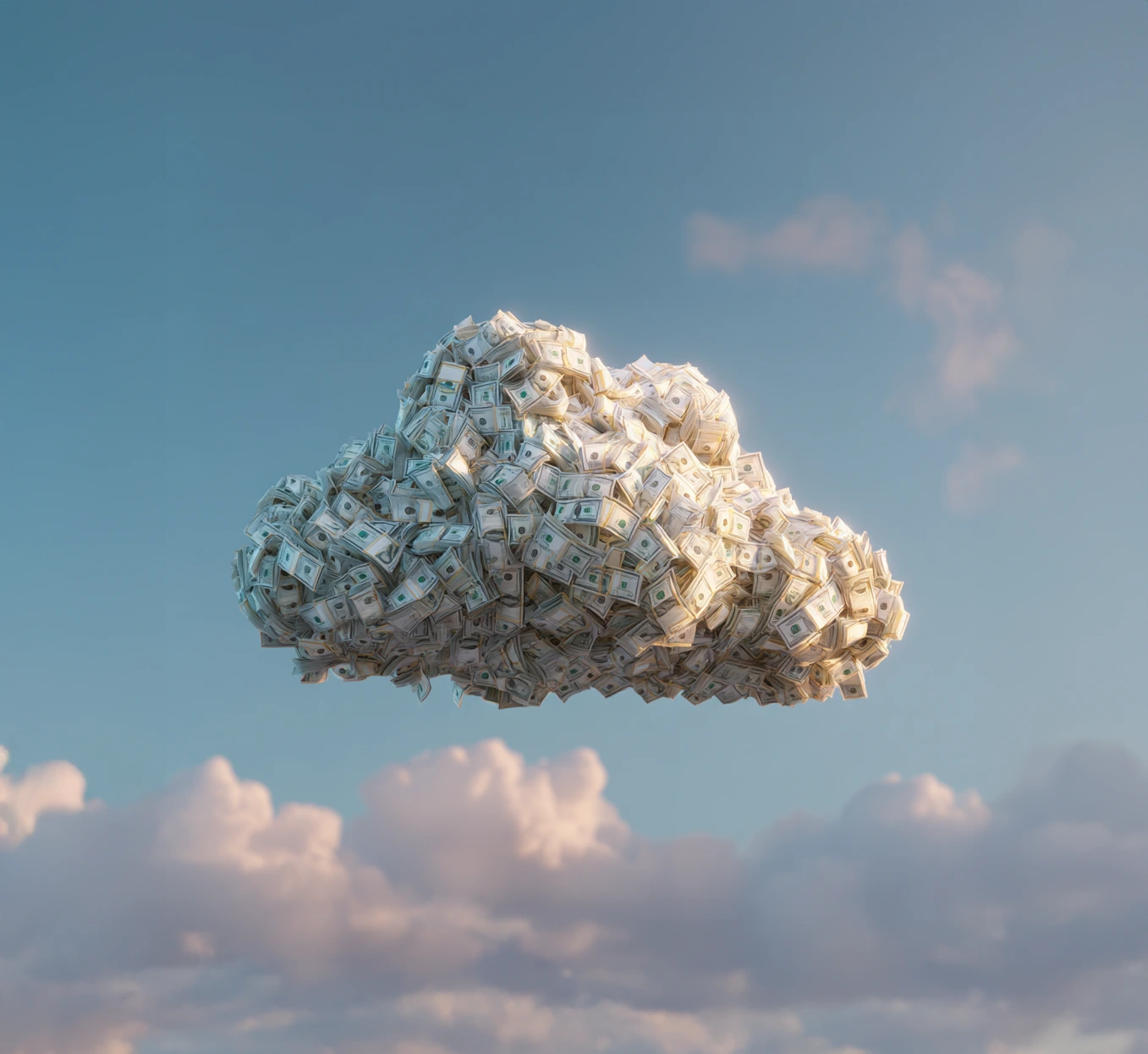 Wolke aus Geld an einem blauen Himmel