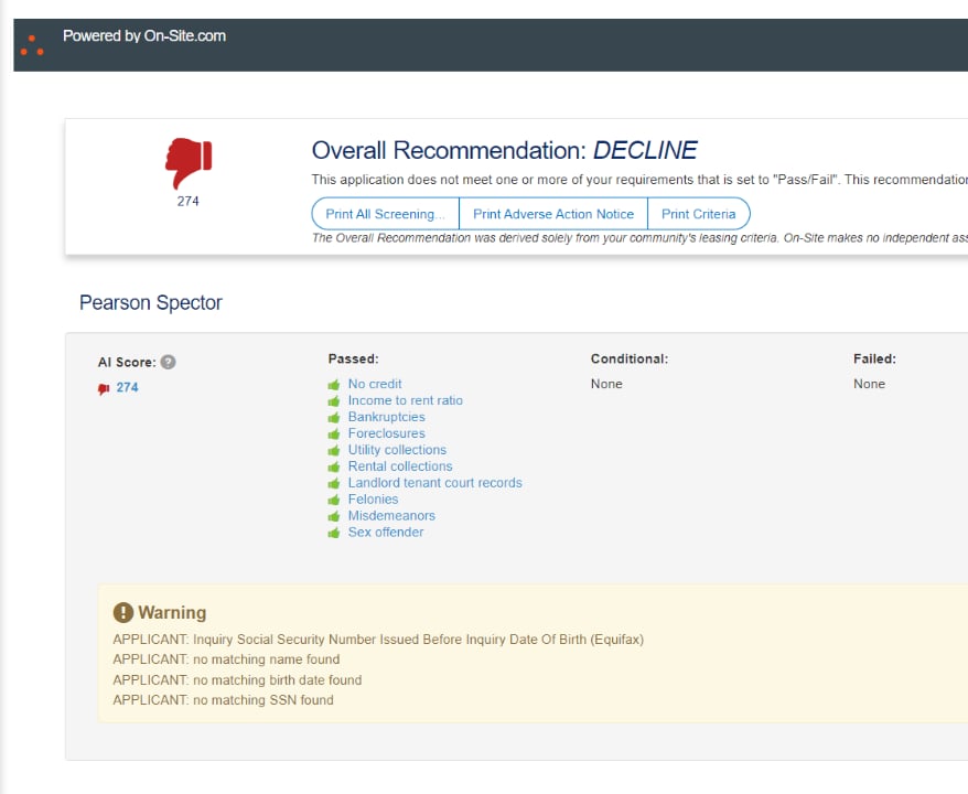 RealPage Resident AI Screening Screenshot