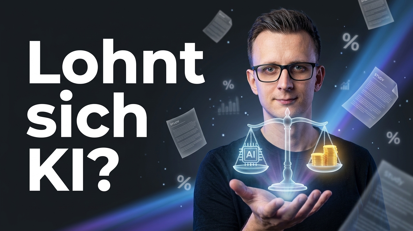 Lohnt sich KI? Danilo à Tellinghusen mit holografischer Waage zwischen KI-Chip und Münzen