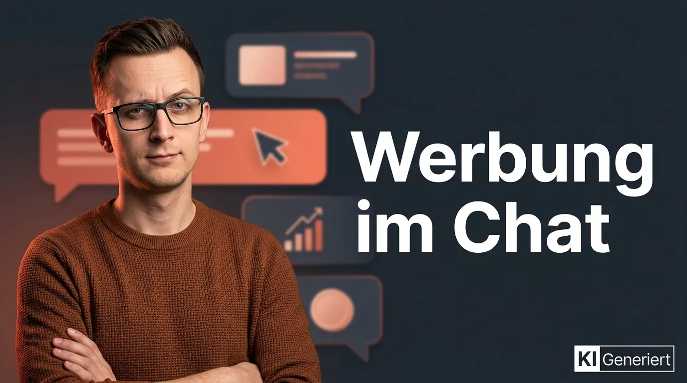 Danilo à Tellinghusen vor abstrakten Chat-Sprechblasen mit der Headline Werbung im Chat