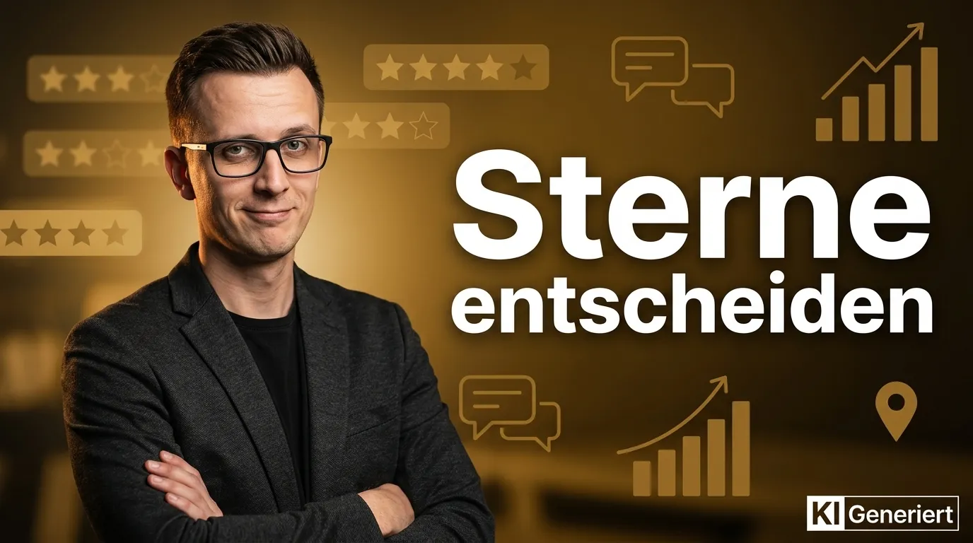 Danilo à Tellinghusen vor thematischem Hintergrund mit Sterne-Bewertungen und der Headline Sterne entscheiden
