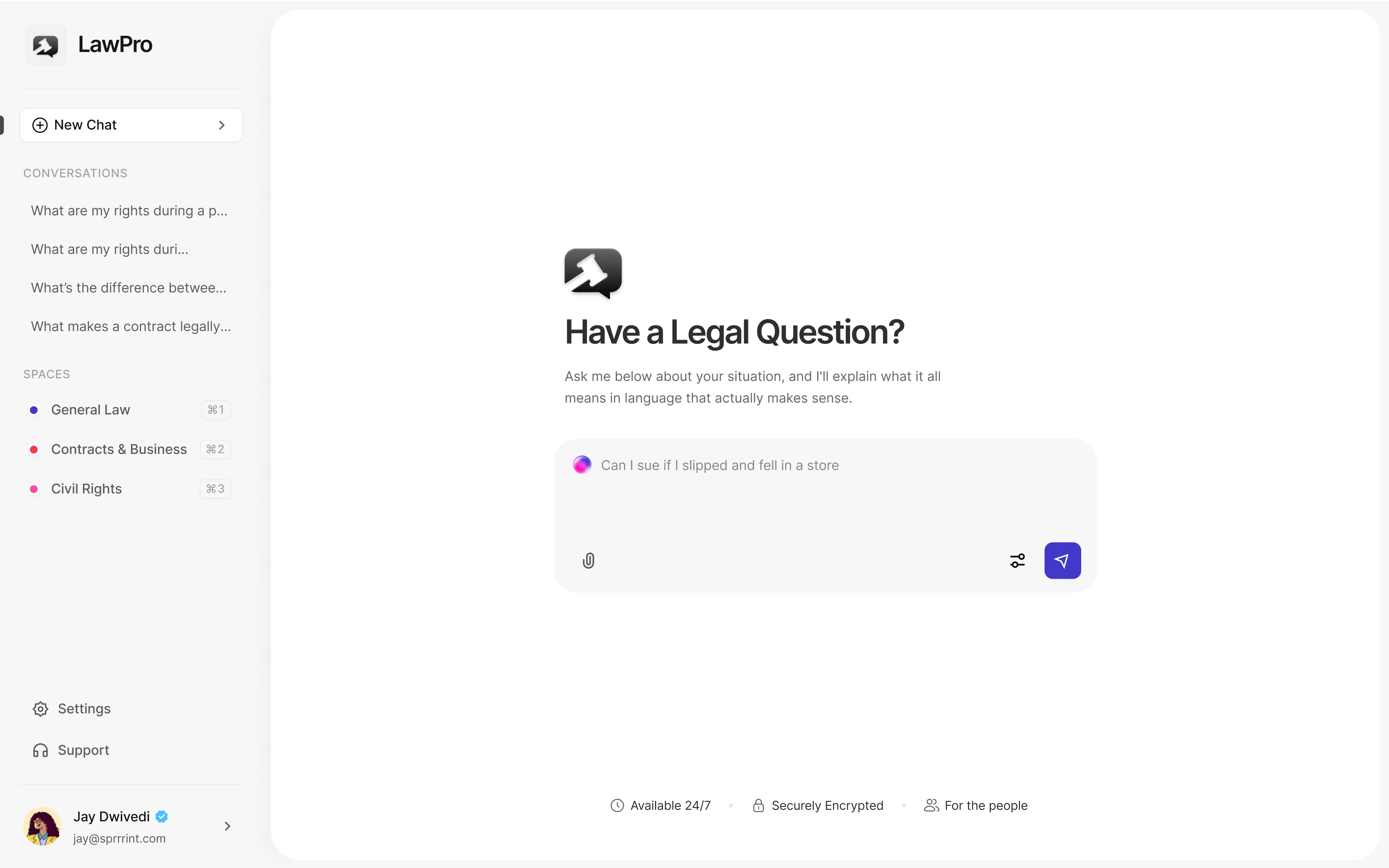 A dashboard image of Law Pro application.