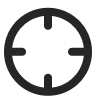 Black and white illustration of a crosshair, consisting of a central point and four lines intersecting at right angles.