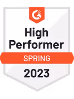 G2 High Performer Auszeichnung für Frühling 2023 in orangefarbenem Abzeichen