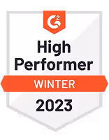 G2 High Performer Winter 2023 Auszeichnungsabzeichen in Rot und Weiß