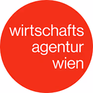 Wirtschaftsagentur Wien Logo auf rotem Hintergrund mit weißer Schrift