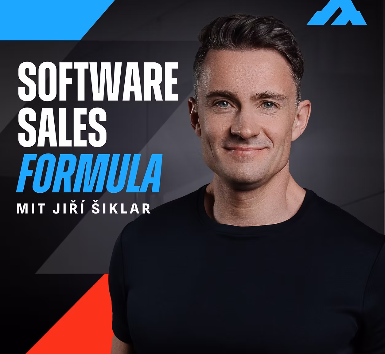 Werbeplakat für Software Sales Formula mit einem lächelnden Mann