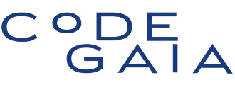Code Gaia Logo in blauer Schrift auf weißem Hintergrund