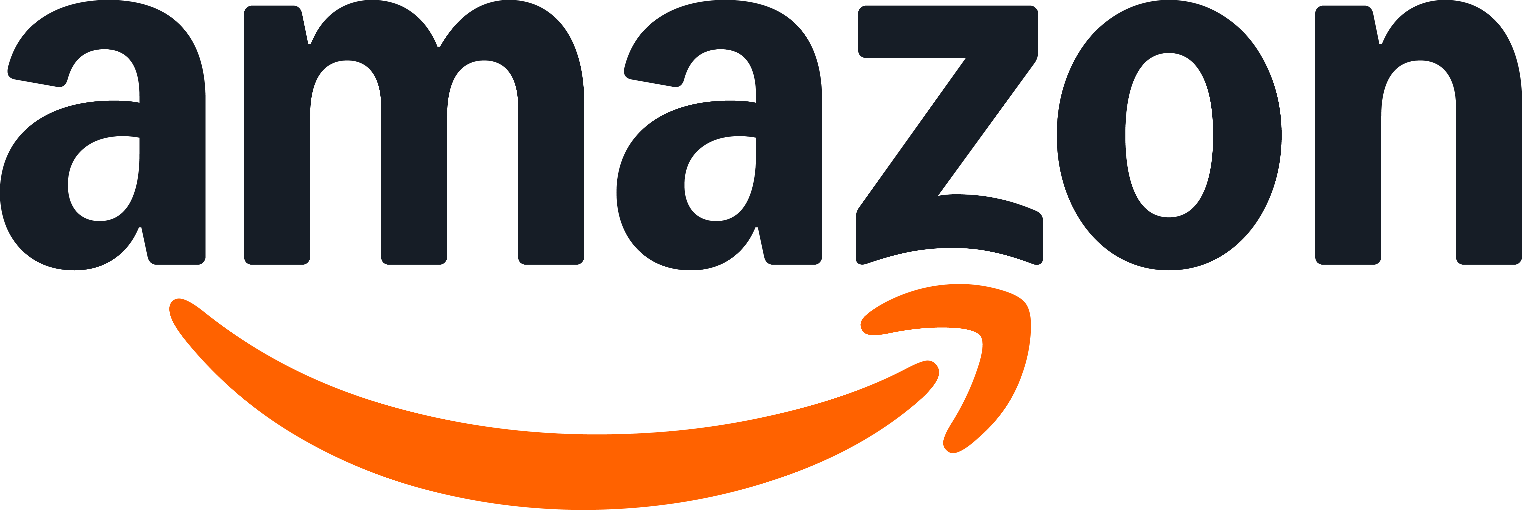 Amazon-Logo mit schwarzem Schriftzug und orangefarbenem Lächeln