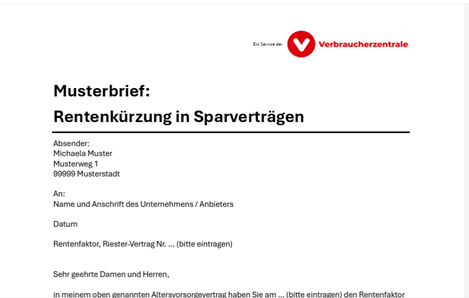 Screenshot Musterschreiben Verbraucherzentrale 