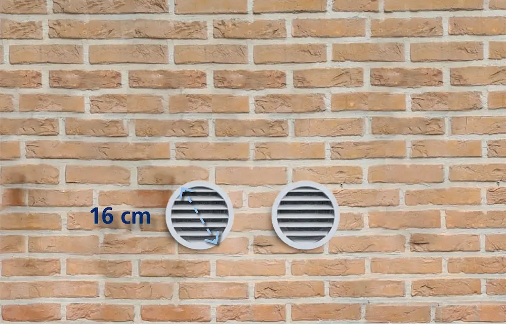 Metalen ventilatierooster met afmetingen, duurzame Energy Protect component voor efficiënte luchtcirculatie bij airco-installaties.