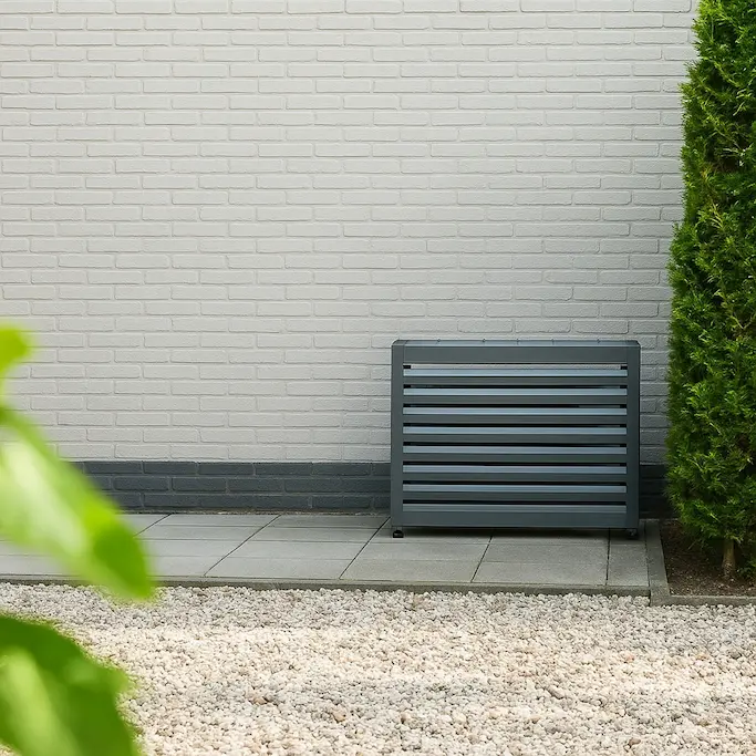 Witte verticale airco zonder buitenunit met strakke omkasting, energiezuinig ontwerp voor moderne interieurs.