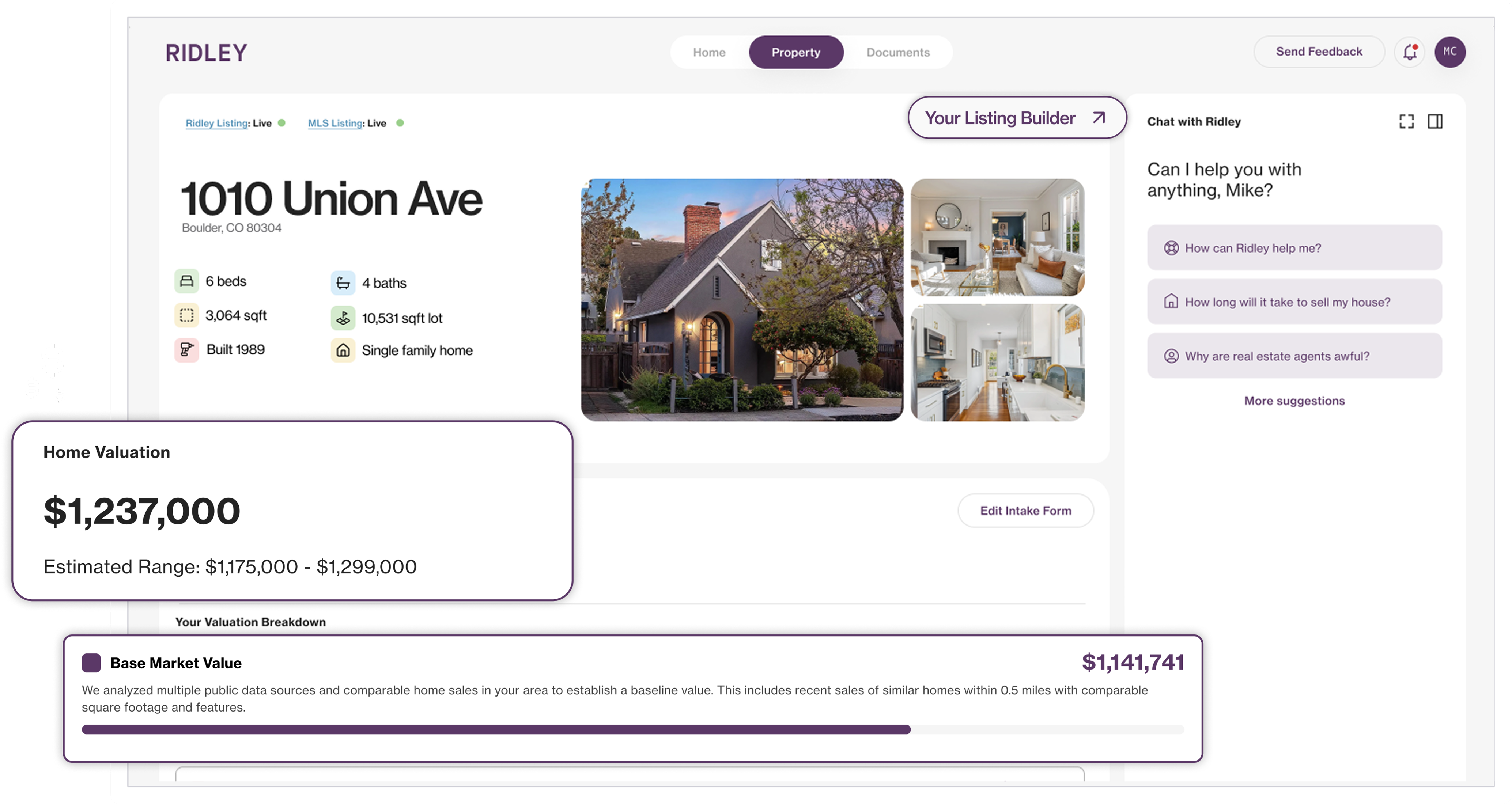 Ridley Property Valuation Page