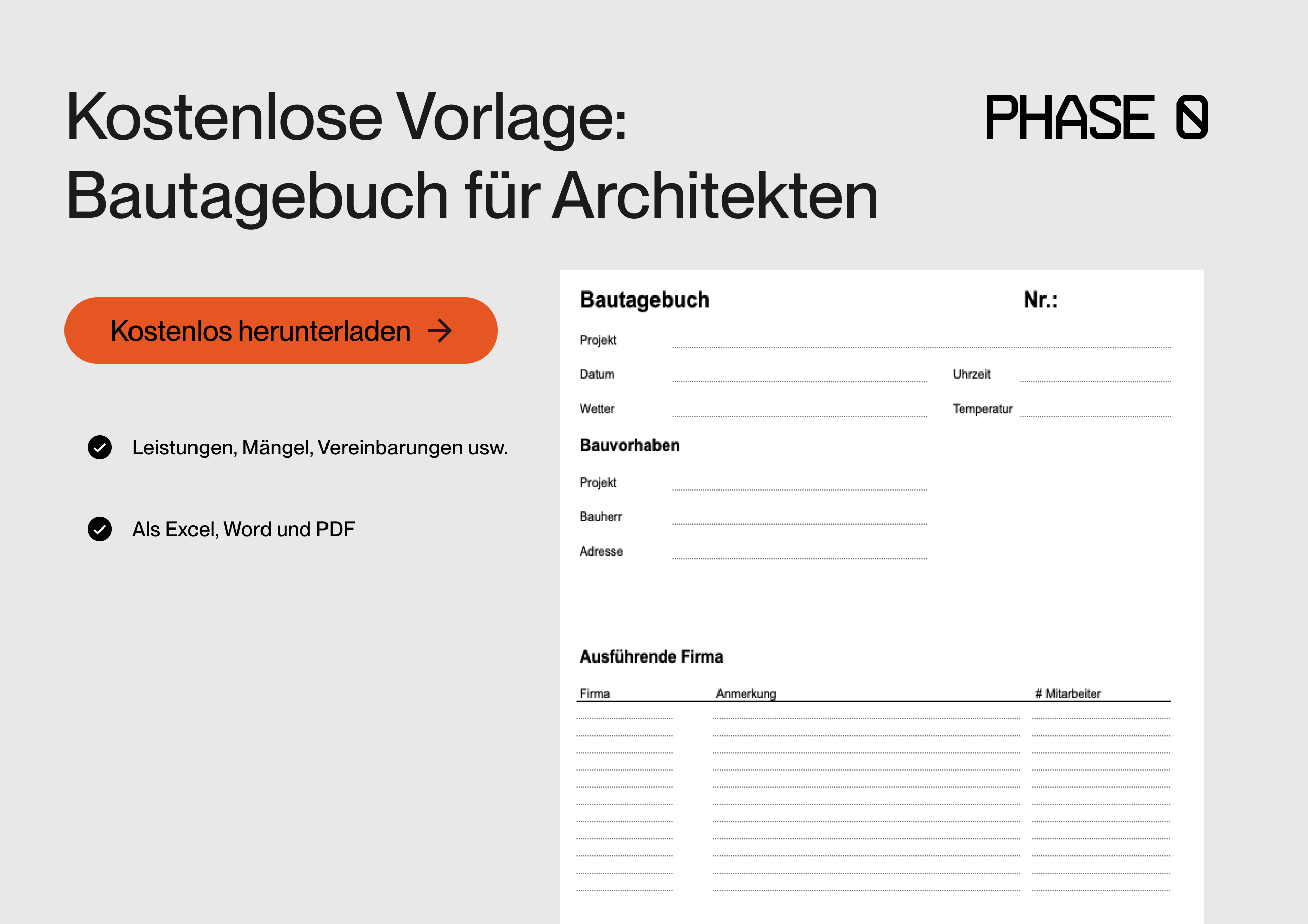 Kostenlose Bautagebuch Vorlage PDF & Excel