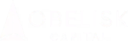 Obelisk Capital logo featuring a stylized white obelisk symbol to the left of the company name.
