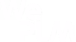 White text logo reading 'We PLM' on a transparent background.
