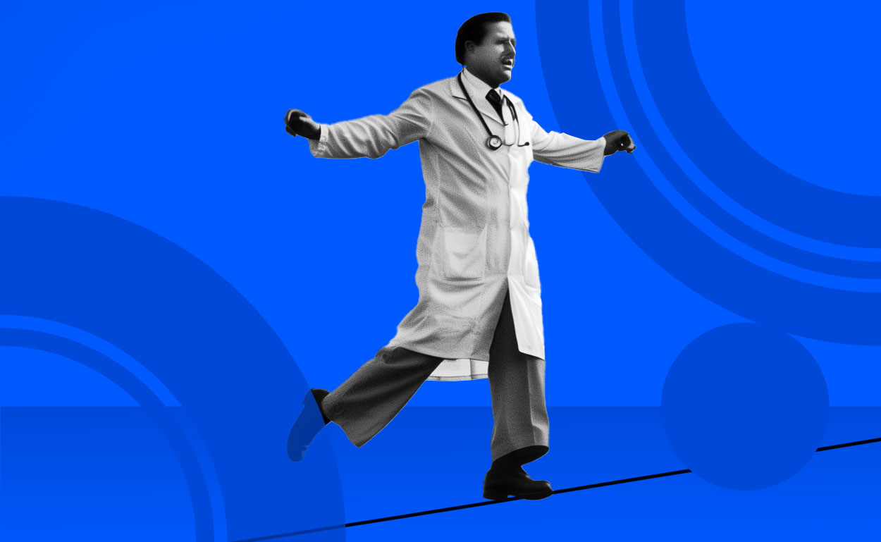 doctor walking on a tightrope