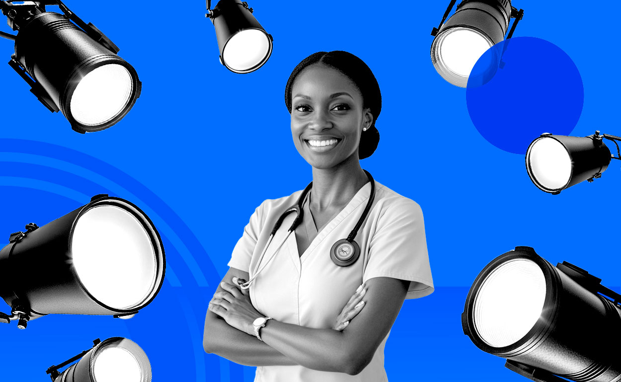 Nurse Practitioner surrounded by spotlights