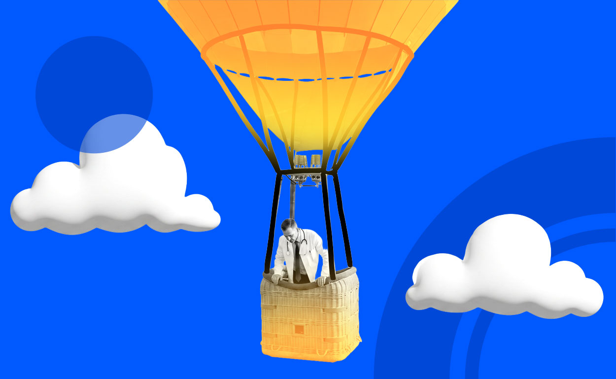 Doctor in hot air balloon